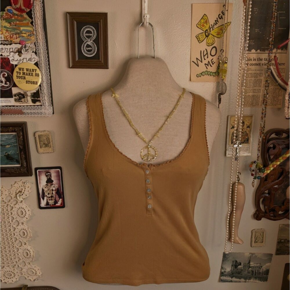 Racerback Henley Tank Top Women's Medium Mustard Yellow
